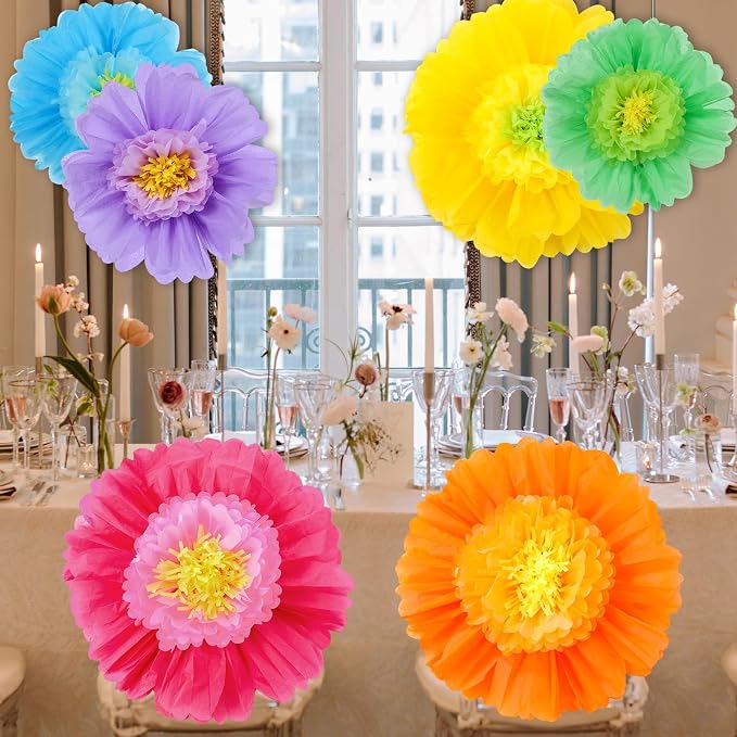 Giegxin 6 Pcs 31.5", 24" Colorful Giant Paper Flower Mexican Large Tissue Paper Flower for Wall Big Fiesta Crepe Floral Decorations for Wall Mexican Wedding Bridal Shower Baby Shower Nursery Decor