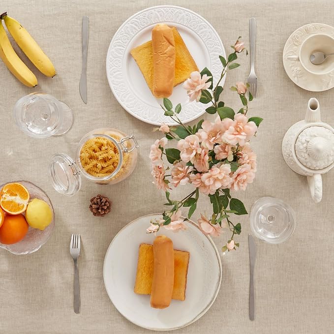 TOSMO 100% French Linen Tablecloth, Washable Farmhouse Rectangle Table Cloth for Kitchen, Dining, Party, Cocktail, Indoor and Outdoor Daily Use(60''x84'',Natural Linen)
