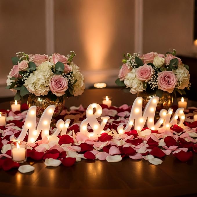 31in Light Up Mr & Mrs Sign White Wooden Letters Wedding Table Decor | Light Up Wooden Letters, Wedding Table Decor, Marquee Sign, Engagement Decor, Anniversary Display, Reception Centerpiece
