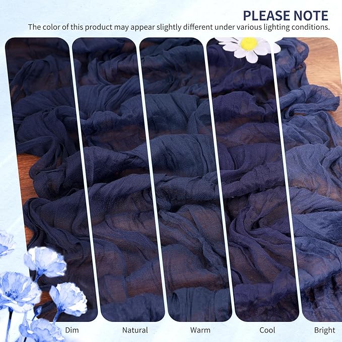 10 Pack Navy Blue Cheesecloth Table Runner 10FT Boho Gauze Cheese Cloth Table Runners Romantic Rustic Sheer Table Decorations for Wedding Party Baby Shower Birthday Holiday Home