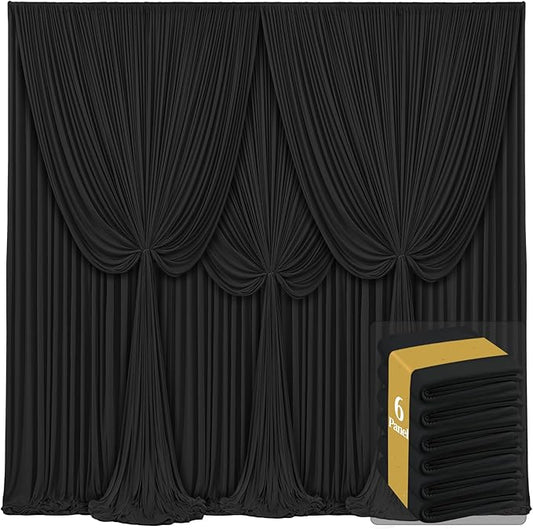 6 Panels Black Backdrop Curtains for Wedding Party Wrinkle Free Backdrops Curtain Drapes Fabric Decorations Photo Back Drop Cloth for Baby Shower Photography Stage Reception 30ft(W) x 12ft(H)