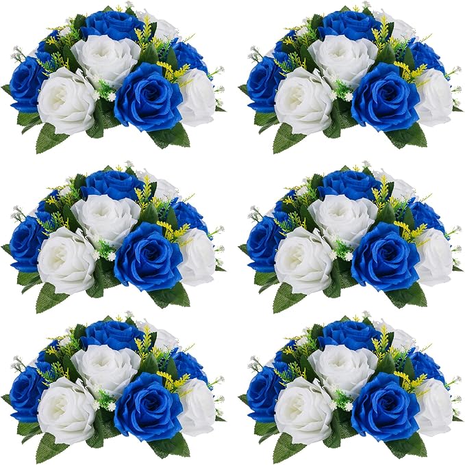 NUPTIO Flower Balls for Wedding Centerpieces - 6 Pcs 9.5 inch Diameter Fake Flower Ball Arrangement Bouquet Party Centerpieces for Tables - Royal Blue Rose Bouquet Centerpiece Flowers for Table | 6 Pcs Artificial Flower Arrangements, for Wedding, Birth...