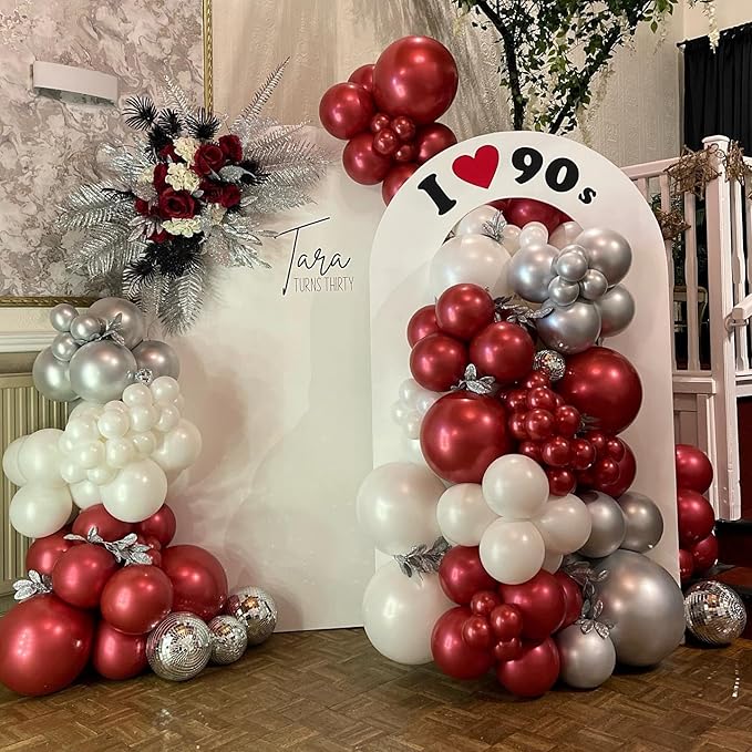 Double Stuffed Burgundy Balloons Different Size 115Pcs 5/10/12/18 Inch Maroon Balloon Garland Arch kit for Birthday Wedding Baby Shower Anniversary Party