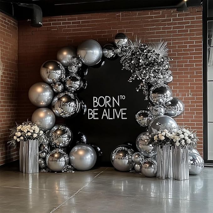 Metallic Silver Balloons, 98PCS Chrome Silver Balloon Garland Arch Kit, 18/12/10/5 Inch Different Sizes for Birthday Baby Shower Graduation Party Decorations
