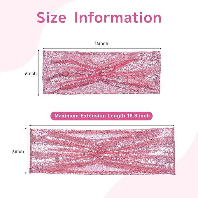 SquarePie 50 Pcs Sequin Chair Sashes Fuchsia Pink Sparkly Sequin Sashes Bands for Wedding Party Festive Chair Cover Decor
