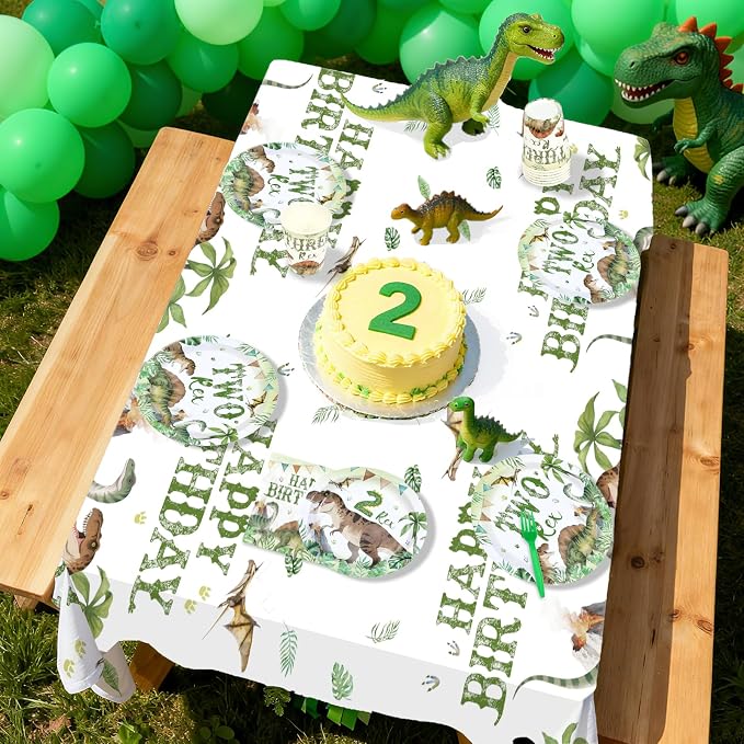 170Pcs Dinosaur 2nd Birthday Party Supplies Two Rex Dinosaur Plates for Boy | Watercolor 2 Rex Plates Napkins Cups Forks Knives Spoons Tablecloths Tableware Set Dino 2 Year Old Birthday Decor Serves 24