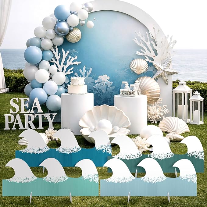 4 Pack Ocean Waves Cardboard Cutout Stand up 27 Inch Ocean Beach Theme Party Decoration Wave Life Size Photo Props for Summer Party Under The Sea Home Decoration