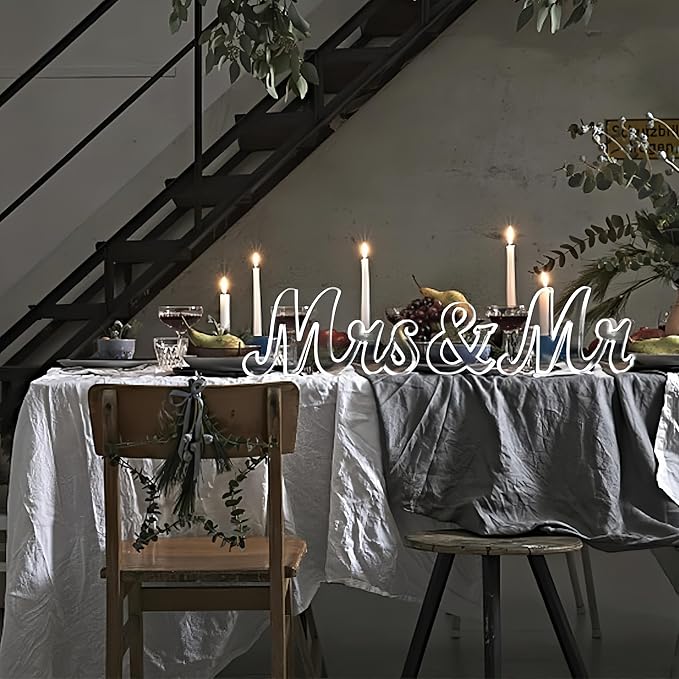 Mr & Mrs Sign for Wedding Table Decor,Large Acrylic Mr and Miss Sign,Photo Props, Freestanding Wedding Centerpiece Table Letters for Anniversary,Party (Transparent, 0.7'')