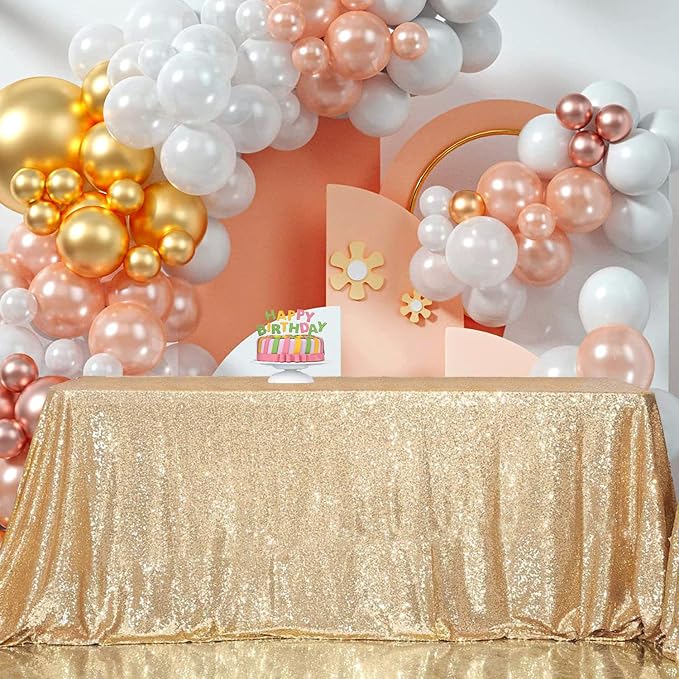 Juya Delight 60" x 120" Light Gold Rectangle Sequin Tablecloth for Party Dinner Banquet Festival Wedding Anniversary Exhibition Dessert Table