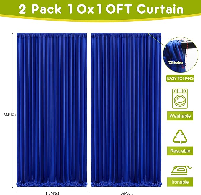 Wokceer Royal Blue Backdrop Curtain for Wedding Parties 2 Pack 10x10FT Wedding Curtains Photo Backdrop Drapes Polyester for Photoshoot Baby Shower Birthday Party Background 4 Panels 5x10FT
