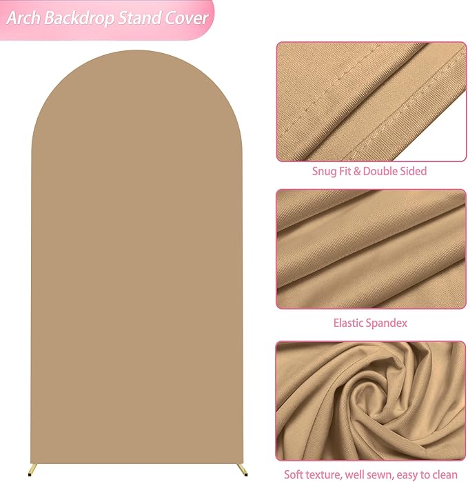 Wokceer 6.6FT Wedding Arch Cover Spandex Fitted Wedding Arch Stand Covers Round Top Chiara Arch Backdrop Cover for Birthday Party Ceremony Banquet Decoration Khaki