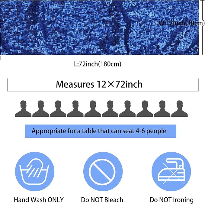 12 Packs 12 X 72 Inch Sequin Table Runner Glitter Dining Table Runner for Birthday Wedding Engagement Bridal Baby Shower Bachelorette Holiday Celebration Party Supplies Decorations (Royal Blue)