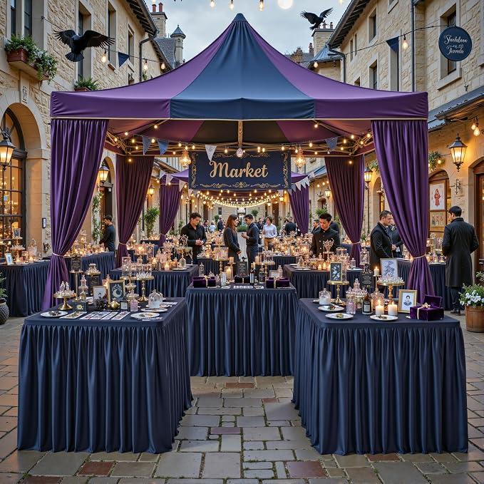 Navy Blue Square Tableloths 34x34 Inch 2 Packs, Stretch Fitted Square Table Cloth Washable Fabric Card Table Cover with Pleated Ruffle Skirt for Dining,Kitchen,Buffet Parties,Trade Show,Vendor Stand