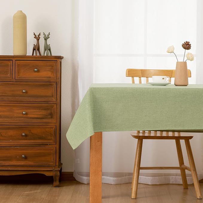 Hiasan Faux Linen Rectangle Tablecloth - Wrinkle and Stain Resistant Washable Table Cloth for Kitchen Dining Room Holiday Table Cover for Dinner, Green, 70 x 108 Inch
