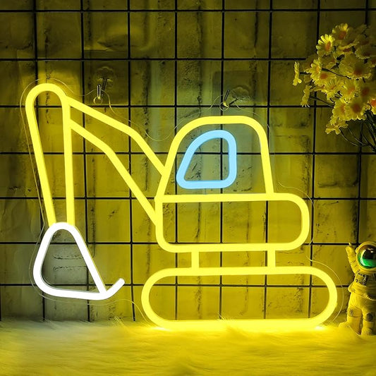 CoolGift Mart Excavator Neon Sign, Vibrant LED Light Decoration, Construction Decor for Boys Room, Bedroom, Playroom, Man Cave – Ideal Gift for Kids and Teens