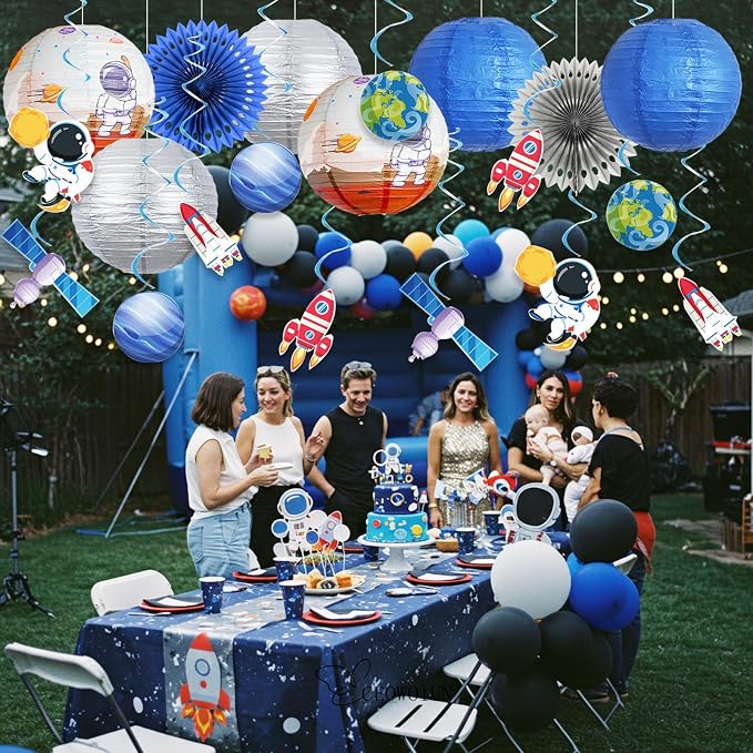 20 Pcs Astronaut Hanging Swirl Decorations Space Birthday Party Decorations Space Paper Lanterns For Outer Space Themed Parties, Birthday