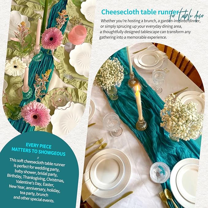 1 Pack Cheesecloth Table Runner 10FT Teal Table Runner Boho Gauze Cheese Cloth Table Runners Long Rustic Sheer Table Decorations for Wedding Party Baby Bridal Shower Birthday Holiday Home