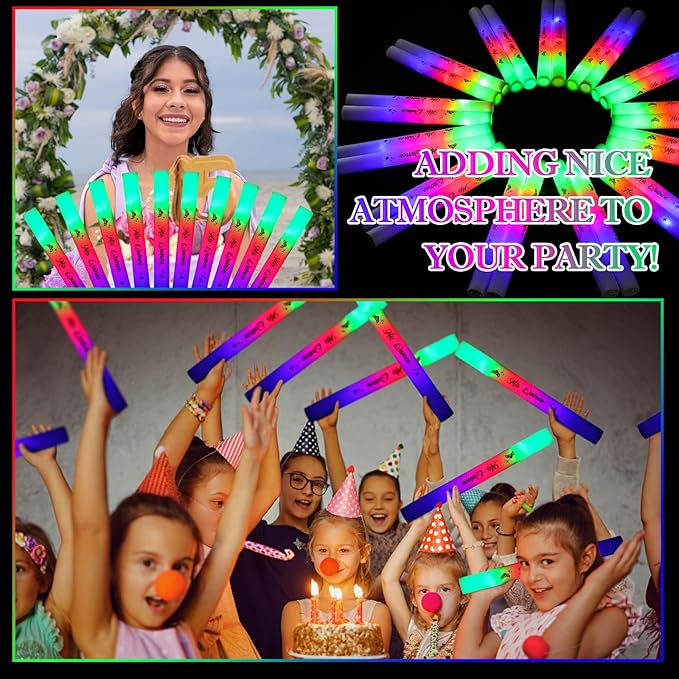 Silipull Quinceanera Party Favors Glow Sticks Foam Light up LED Sticks Foam Light Wands with 3 Modes Colorful Flashing Quinceanera Decor for 15th Birthday Mis Quince Anos Guest Dance Concert