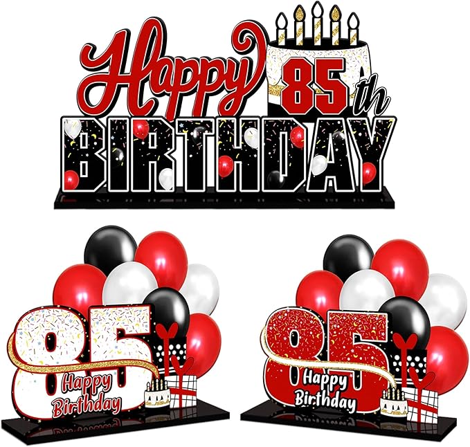 LINGTEER Happy 85th Birthday Red Acrylic Table Topper Centerpieces Set - Cheers to 85 Years Old Birthday 85th Bday Party Gift Decorations.