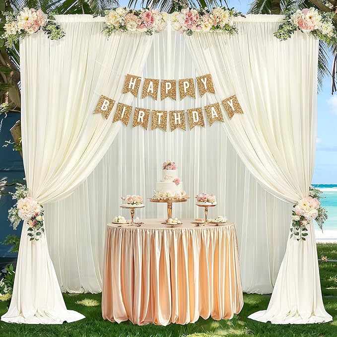 20ft x 10ft Ivory Backdrop Curtain Drapes, Wrinkle-Free Sheer Chiffon Fabric Photo Background Panels for Wedding Arch Party Ceremony Stage Photography Decorations