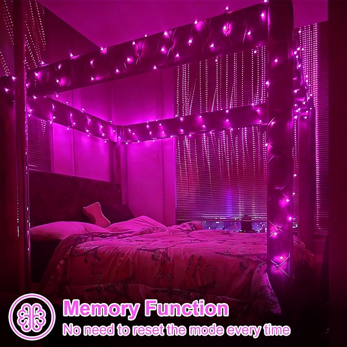 QITONG 2 Pack Battery Operated String Lights, Each 33ft 100 LED Pink Christmas Lights Outdoor Waterproof with Remote, 8 Modes Clear Wire Battery Valentine Day Twinkle Lights Indoor