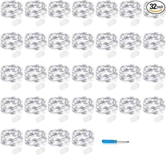 VOOKRY 32 Pcs Fairy Lights Battery Operated String Lights - 10 ft 30 LEDs Waterproof Silver Wire Mini Firefly Starry Moon Lights for DIY Crafts Wedding Party Table Centerpieces Christmas(Cool White)