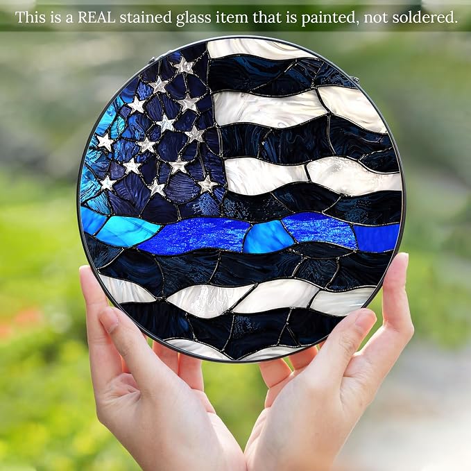 Police Officer Stained Glass Suncatcher 6x6'', Police Graduation, Academy Graduate Gifts, Gifts for Men