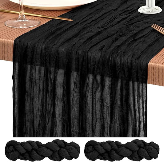 2 Pack Cheesecloth Table Runner 10FT Black Table Runner Boho Gauze Cheese Cloth Table Runners Long Rustic Sheer Table Decorations for Wedding Party Baby Bridal Shower Birthday Holiday Home