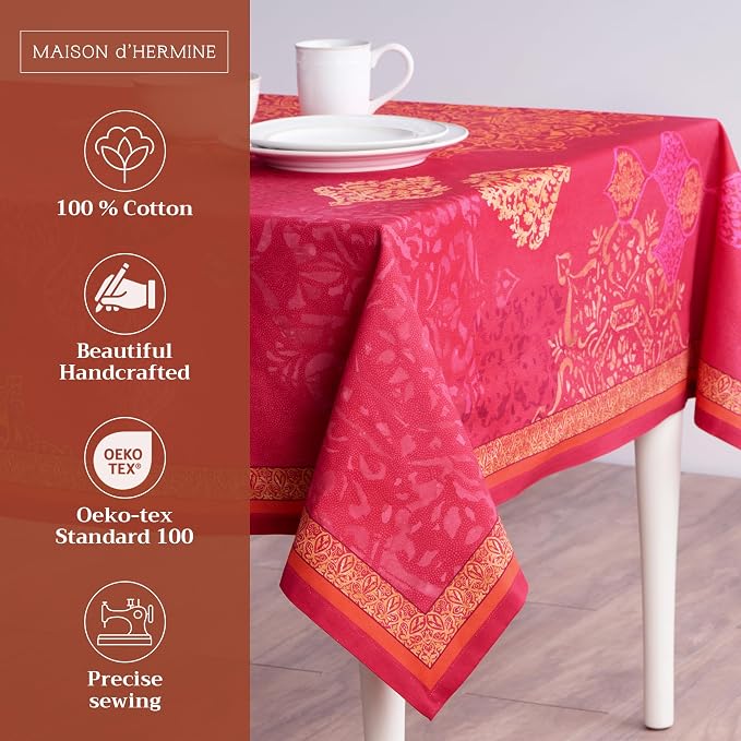Maison d' Hermine Table Cloth Rectangle Table 100% Cotton 60 x 120 Inches Fall Tablecloth Reusable Everyday Use for Thanksgiving Christmas Decorations Dining Farmhouse Party (Versailles)