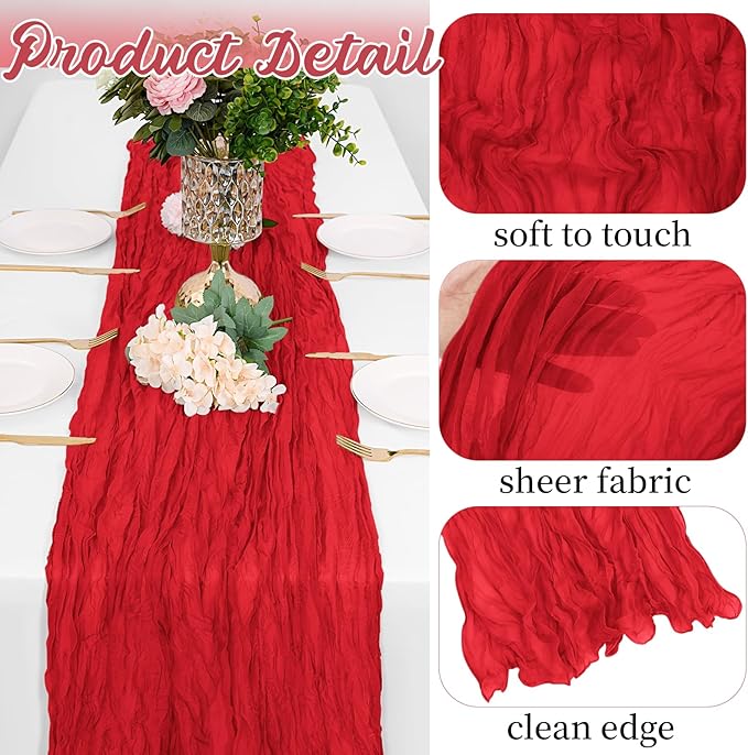 16 Pack Red Cheesecloth Table Runners 20x120 Inch Gauze Table Runner 10FT Easter Cheese Cloth Table Runner Rustic Sheer Runner for Wedding Baby Shower Birthday Party Table Decor
