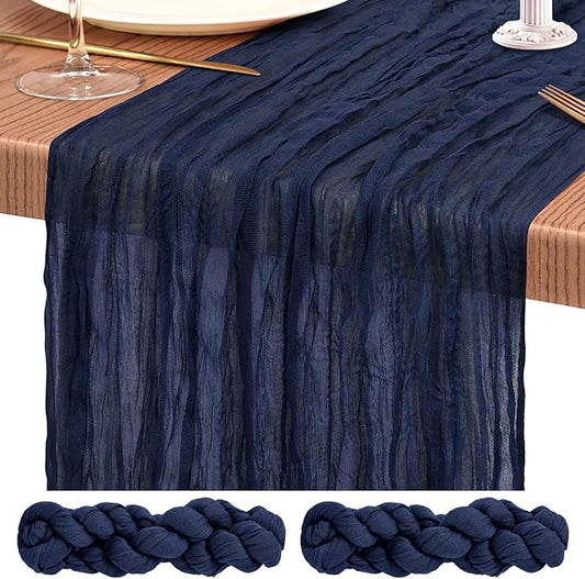 2 Pack Cheesecloth Table Runner 10FT Navy Blue Table Runner Boho Gauze Cheese Cloth Table Runners Long Rustic Sheer Table Decorations for Wedding Party Baby Bridal Shower Birthday Holiday Home