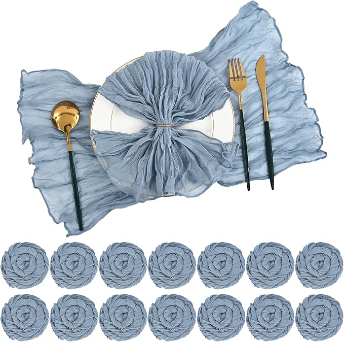 60 PCS Dusty Blue Gauze Cheesecloth Napkins,20x20 Inch Gauze Napkin Rustic Wrinkled Cheesecloth Napkin Bulk Washable Dinner Table Napkins for Wedding Party Bridal Shower Baby Shower Events Decor