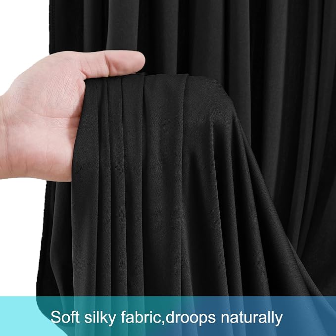 10 Panels Black Backdrop Curtains for Wedding Party Wrinkle Free Backdrops Curtain Drapes Fabric Decorations Photo Back Drop Cloth for Baby Shower Photography Stage Reception 50ft(W) x 12ft(H)