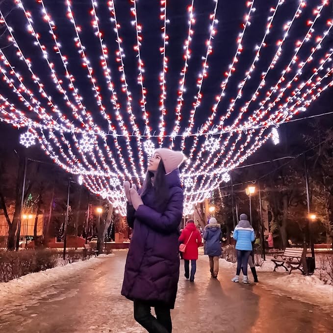 500 LED Christmas Lights Outdoor - 165ft Christmas String Lights 8 Modes Plug in Waterproof Twinkle Fairy Light with Timer Memory for Indoor Outside Bedroom Home Party Decoration, Red&White