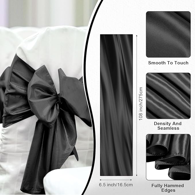 Lounsweer 50 Pcs Folding Chair Cover Set with 25 Stretch Spandex Slipcovers 25 Satin Chair Sashes Bows Ribbon Washable Banquet Protector for Wedding Event Party(White, Black)