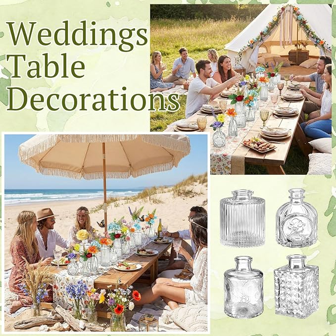 36 Pcs Artificial Flowers Table Centerpiece with Vases Colorful Wildflower Centerpieces Silk Flower Arrangement for Wedding Baby Shower Table Centerpieces Party(Fresh Charm,Clear)