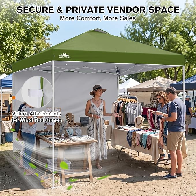 EAGLE PEAK Commercial Canopy 10x10 Pop Up Canopy Tent with 1 Sidewall, Easy Setup Heavy Duty Instant Event Shelter for Vendors & Markets, Outdoor Sun Shade, Grass Green