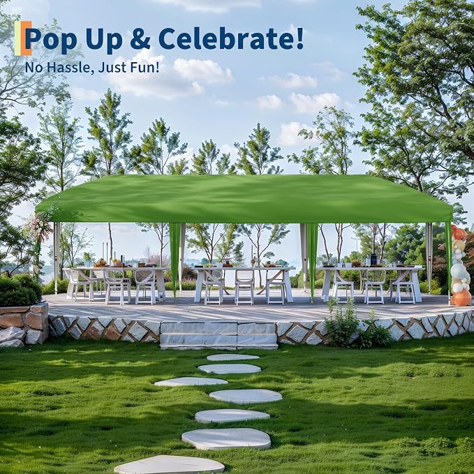 Garvee 10x30FT Pop Up Canopy with Sidewalls, Outdoor Canopy Tent with SandBag & Carry Bag for Commercial Events, Camping, Backyard Parties, Green