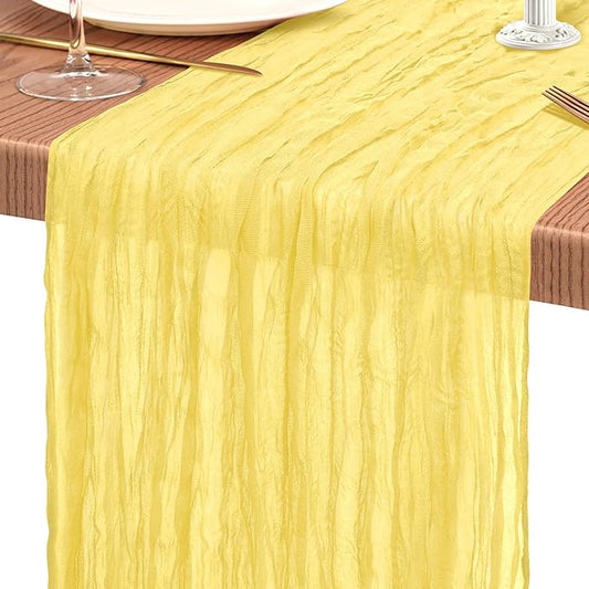1 Pack Cheesecloth Table Runner 10FT Light Yellow Table Runner Boho Gauze Cheese Cloth Table Runners Long Rustic Sheer Table Decorations for Wedding Party Baby Bridal Shower Birthday Holiday Home