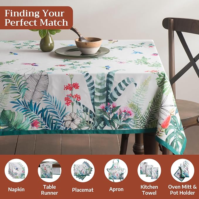 Maison d' Hermine Table Cloth Rectangle Table 100% Cotton 60 x 90 Inches Tablecloth Reusable Decorative for Dining Kitchen Room Farmhouse Party Home Hotel Restaurant Spring Summer - Tropiques