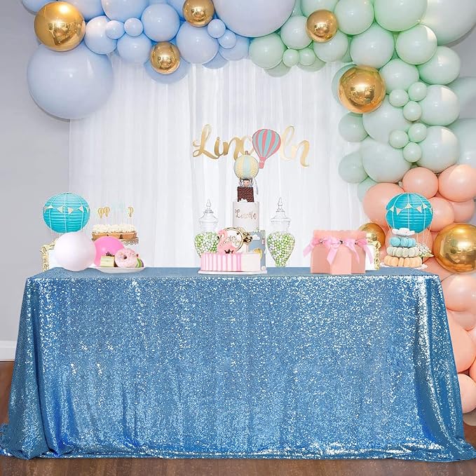 B-COOL Sequin Tablecloths Rectangular Table Overlays Baby Blue Spring Decorations Sparkly Cloth for Reception Baby Shower Tablecloth 90x156inch