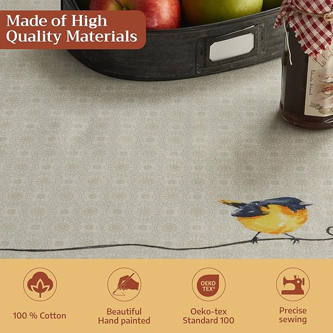 Maison d' Hermine Table Cloth Rectangle Table 100% Cotton 70 x 108 Inches Tablecloth Reusable Decorative for Dining Kitchen Room Farmhouse Party Home Hotel Restaurant Spring Summer - Birdies on Wire