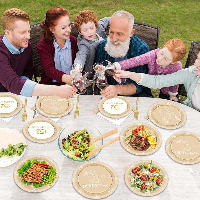 96Pcs Derby Day Party Supplies 152nd 2026 Paper Plates and Napkins Derby Day Horse Racing Tableware Disposable Dessert Dinnerware for Equestrian Enthusiasts 2026 Race Days Celebrations for 24 Guests