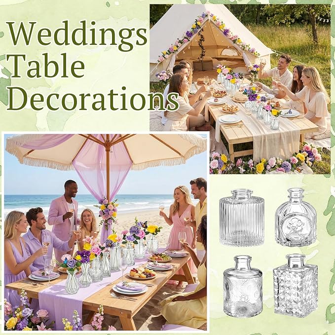 36 Pcs Artificial Flowers Table Centerpiece with Vases Colorful Wildflower Centerpieces Silk Flower Arrangement for Wedding Baby Shower Table Centerpieces Party(Elegant Grace,Clear)