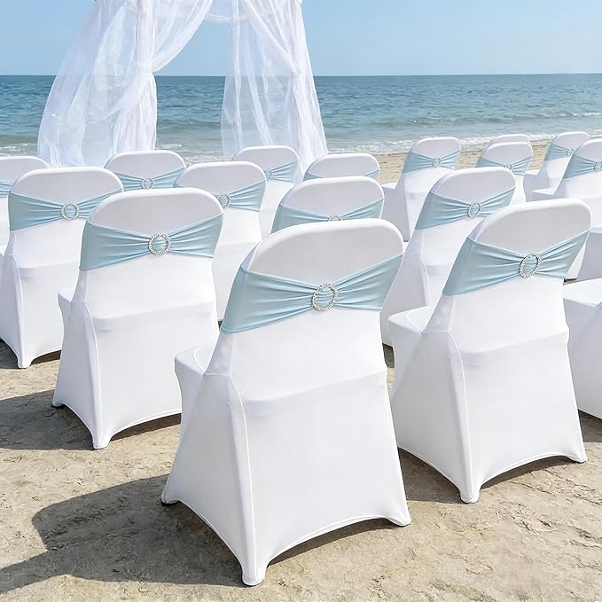 Spandex Chair Sashes Bands 30PCS Stretch Chair Ties Bows with Buckle Slider for Wedding Party Banquet Decoration (Baby Blue)
