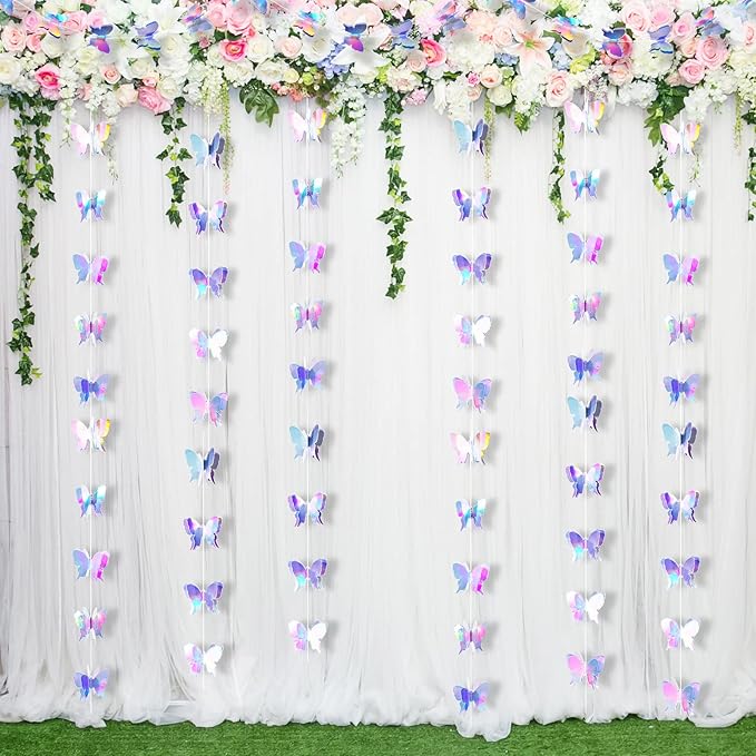 Zonon 8 Pieces Butterfly Garland Party Decoration Floral Banner Butterflies Hanging Decor Streamers for Garden Wedding Holiday Birthday Baby Shower Tea Party (2.8 x 2.4 Inches)