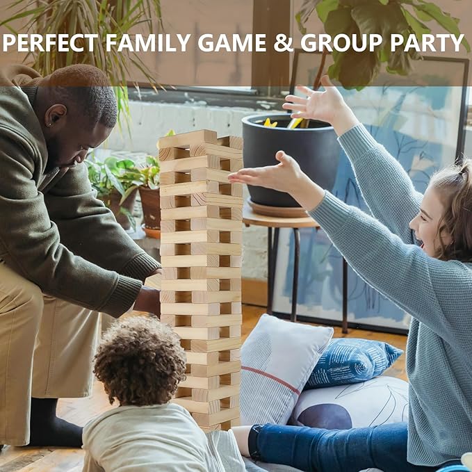 Aivalas Medium Tumble Tower 60PCS Wooden Block Stacking Yard Games with Carrying Bag Indoor & Outdoor Game for Kids and Adults Party Games for Backyard Lawn Beach Camping (Over 3.2 Ft)