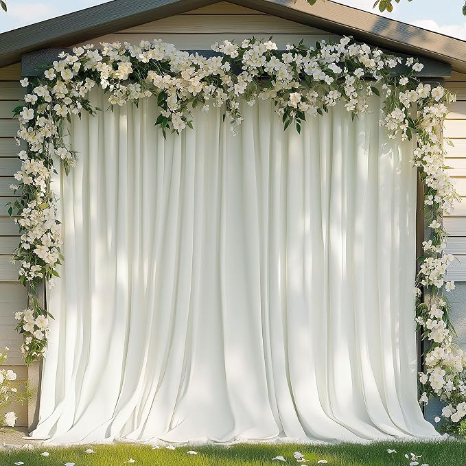 10x16ft Ivory Backdrop Curtains for Wedding Party, 2 Panels 16 ft Long Back Drop Cloth, Wrinkle-Free Polyester Drapes for Birthday, Baby Shower, Stage Photography Background
