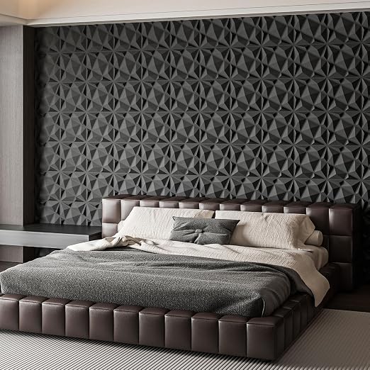 Art3dwallpanels 20 Pack 3D Wall Panels for Interior Wall Decor, 12''x12'' White Accent Diamond Panels for Gaming Room Bedroom TV Background, Black
