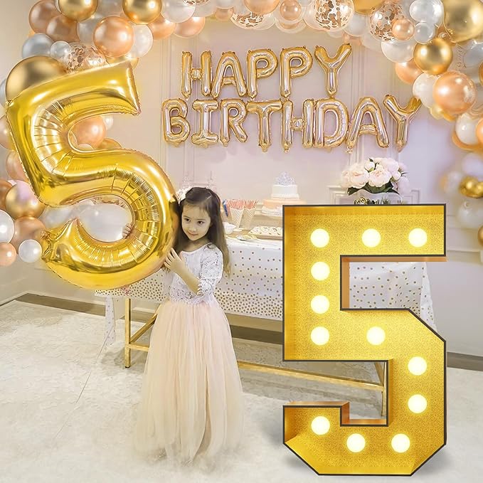 Light Up Numbers 75, 4FT Marquee Light Up Numbers Gold Big Number for Party Large 75 Marquee Mosaic for 75th Birthday, Giant Number Pre-Cut Foam Board Kit for Anniversary